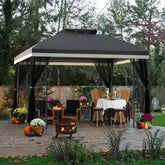 FUNG YARD 10' × 10' Outdoor Patio Gazebo with Netting - Brown