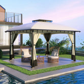 FUNG YARD 10' × 12' Outdoor Patio Gazebo with Netting and Curtains