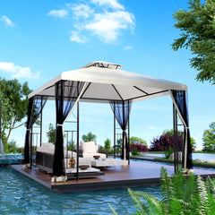 FUNG YARD 10' × 10' Outdoor Patio Gazebo with Netting - Beige