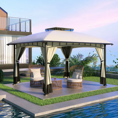 FUNG YARD 10' × 12' Outdoor Patio Gazebo with Netting and Curtains