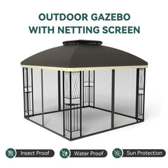 FUNG YARD 10' × 10' Outdoor Patio Gazebo with Netting - Brown