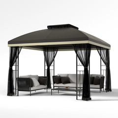 FUNG YARD 10' × 10' Outdoor Patio Gazebo with Netting - Brown