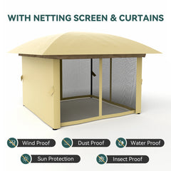 FUNG YARD 11' × 11' Outdoor Patio Gazebo with Netting and Curtains