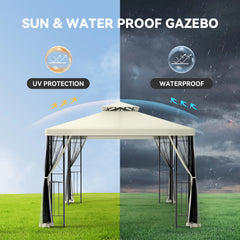 FUNG YARD 10' × 10' Outdoor Patio Gazebo with Netting - Beige