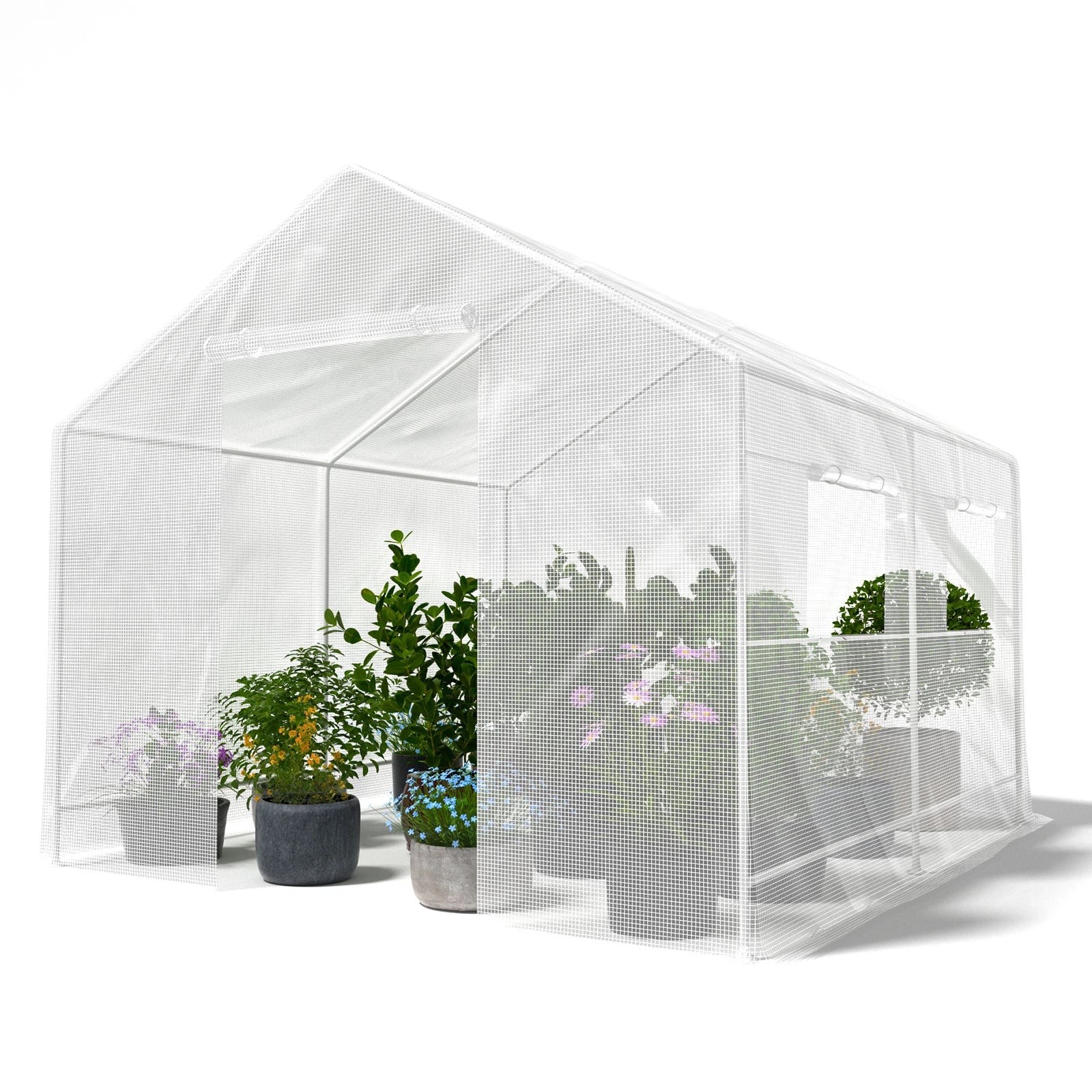 FUNG YARD 9.2' × 10.2' Outdoor Walk-in Greenhouse With Screen Windows