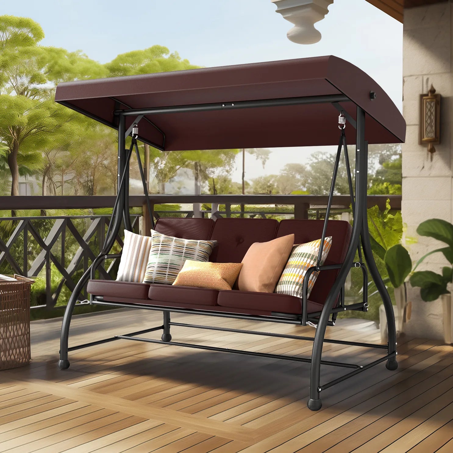 Outdoor swing chair brown