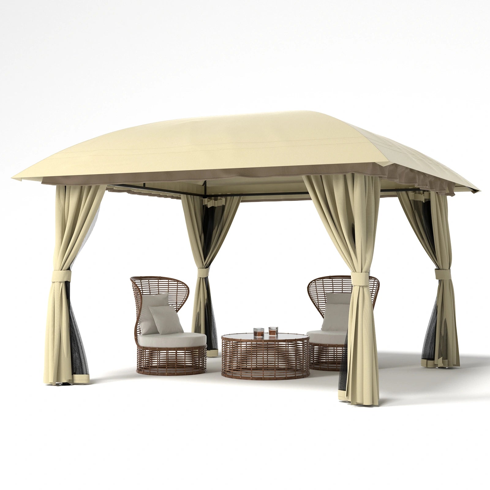 FUNG YARD 11' × 11' Outdoor Patio Gazebo with Netting and Curtains