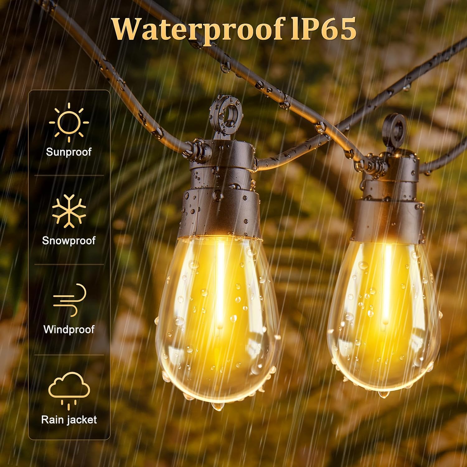 LED Outdoor Gazebo String Lights Shatterproof & IP65 Waterproof Bulbs