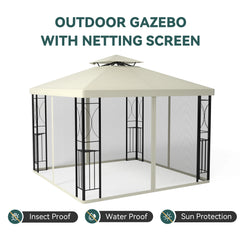 FUNG YARD 10' × 10' Outdoor Patio Gazebo with Netting - Beige