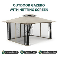 FUNG YARD 11' × 13' Outdoor Patio Gazebo with Netting