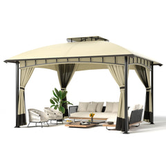 FUNG YARD 10' × 12' Outdoor Patio Gazebo with Netting and Curtains