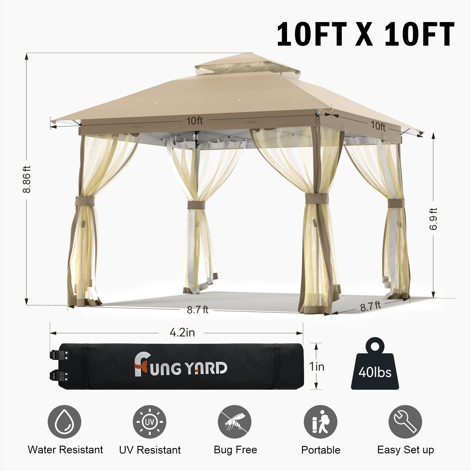 FUNG YARD Outdoor Pop-up Gazebo Tent With Netting