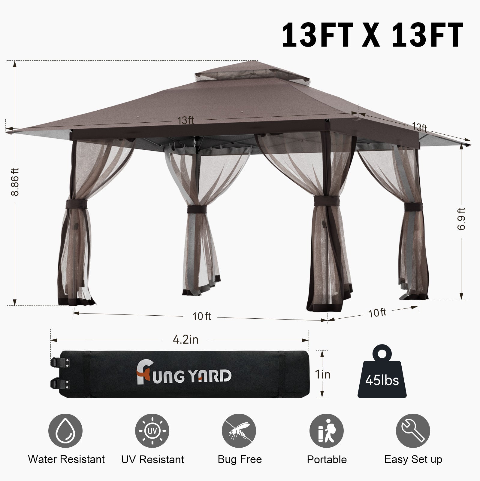 FUNG YARD Outdoor Pop-up Gazebo Tent With Netting