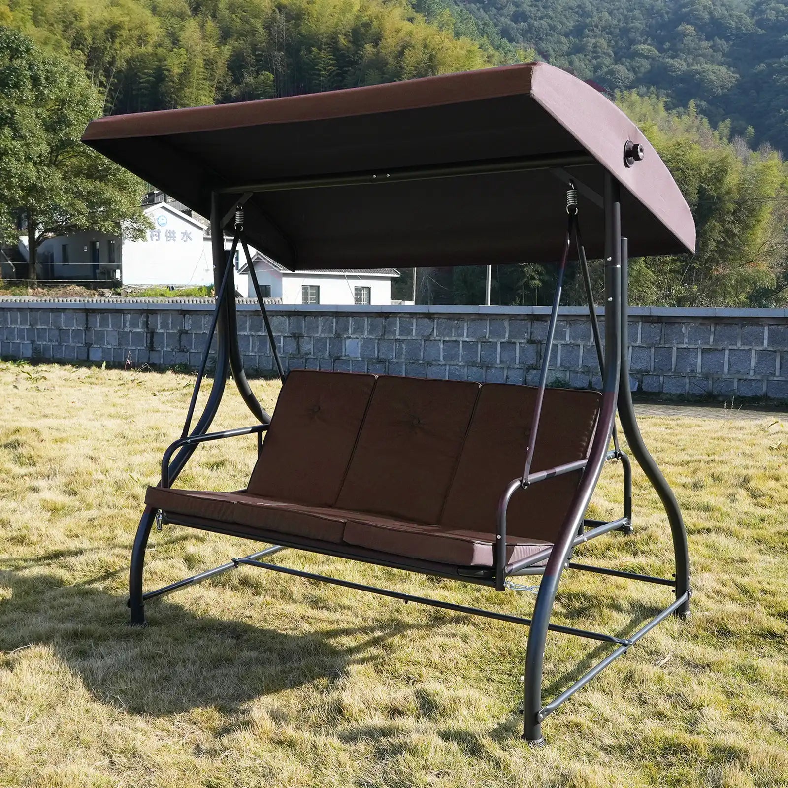 FUNG YARD Outdoor Seating 3 Person Porch Swing Chair Gazebo